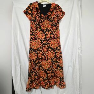 VINTAGE DARIAN BLACK & ORANGE ROSE FLOWERS DRESS SIZE 8